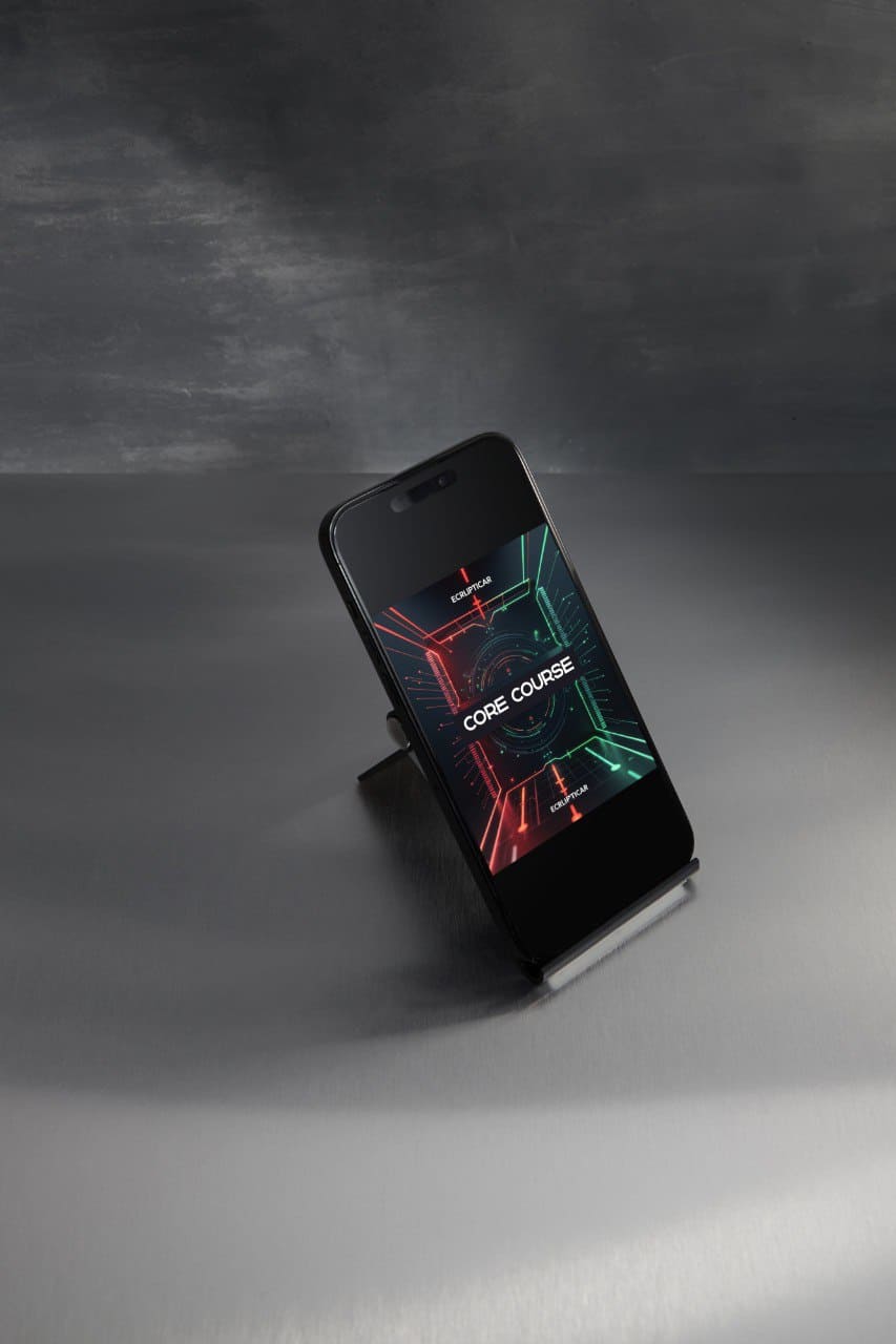 Phone with a 'Core Course' interface on a dark background