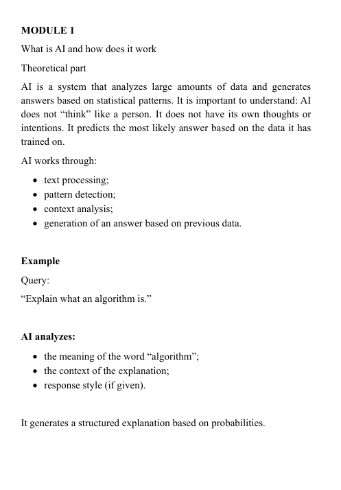 Preview of PDF AI course 'Free Key' content topics on a white background
