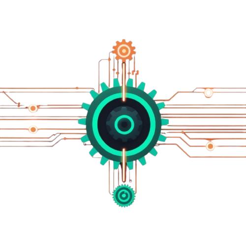 Technological design with gears and circuit lines on a white background