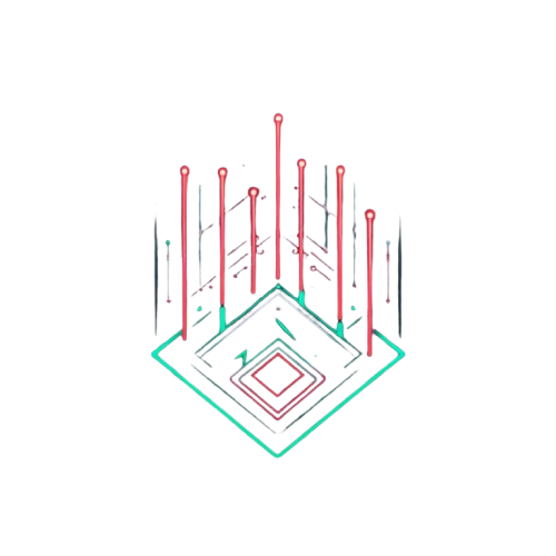 Illustration of a computer chip with antenna elements on a white background