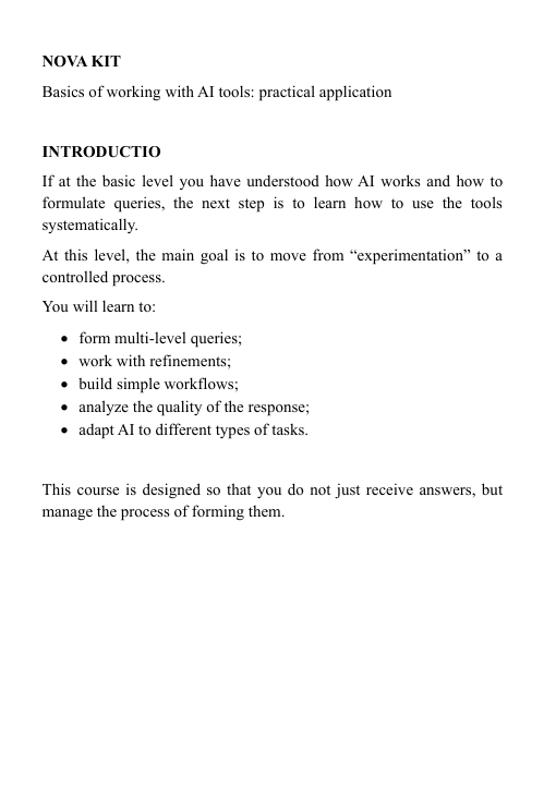 Preview of PDF AI course 'Nova Kit' content topics on a white background